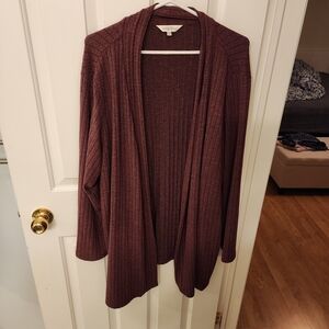 Women's Size 3X Ribbed Open Front Cardigan Sweater - Burgundy